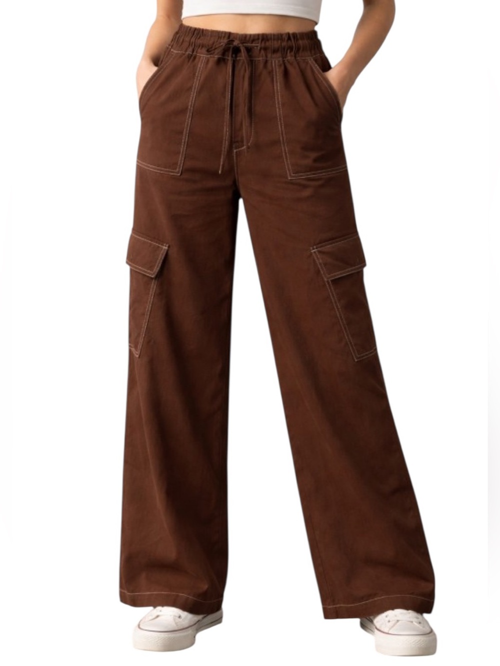 Very J New In Chocolate brown Cotton blend Cargo Wide Leg Pant